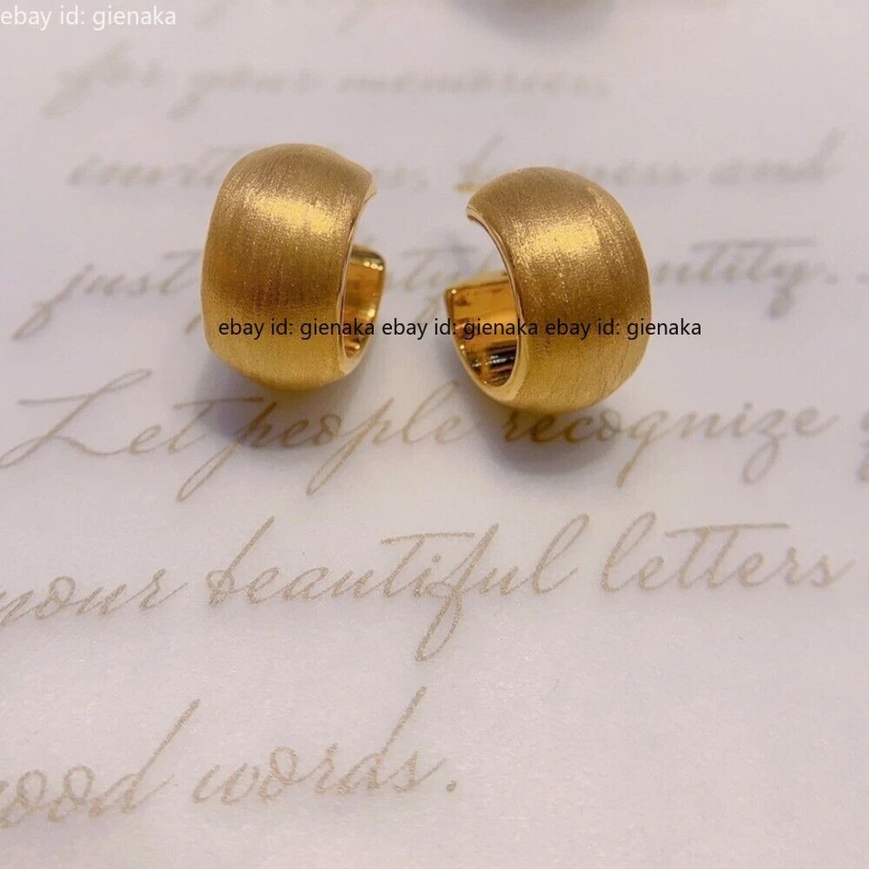1 par de aretes de oro amarillo puro real de 18 quilates círculo ancho para mujer joyería Foto 2 de 4