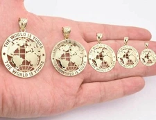 Earth Global THE WORLD IS YOURS Charm Pendant Real SOLID 10K Yellow Gold
