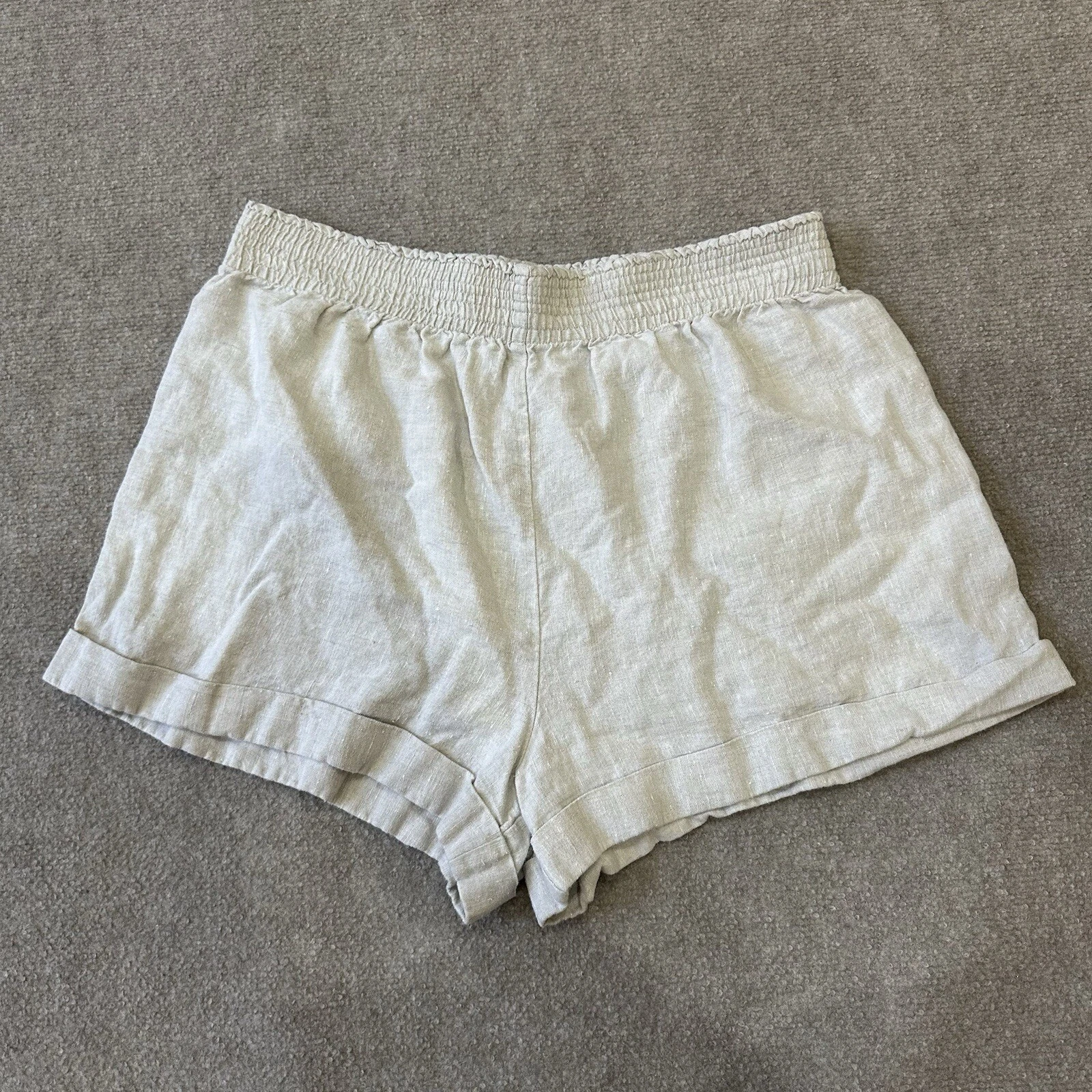 Reformation Women's 1X Mila Ivory Linen Shorts Cuffed 2.5" Inseam Hem