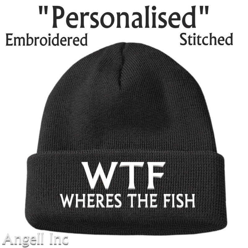 Fishing Gifts mens WTF Wheres the Fish Funny Beanie Hat Rude Joke