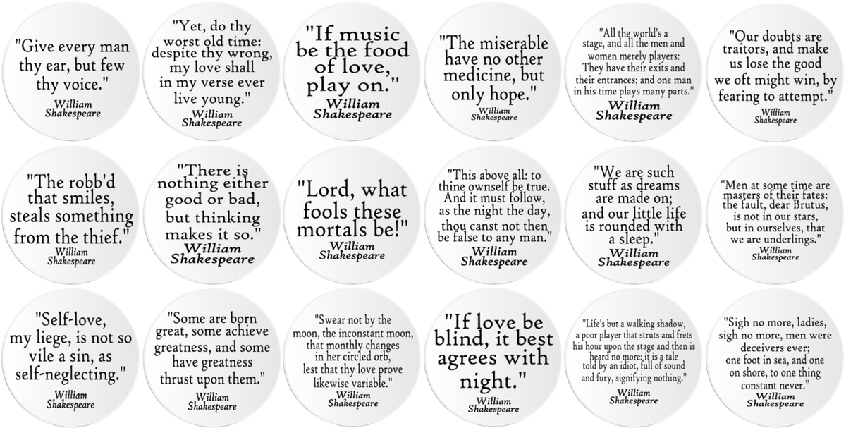 William Shakespeare Quotes - 18 Multi Pack Circle Stickers 3 Inch 