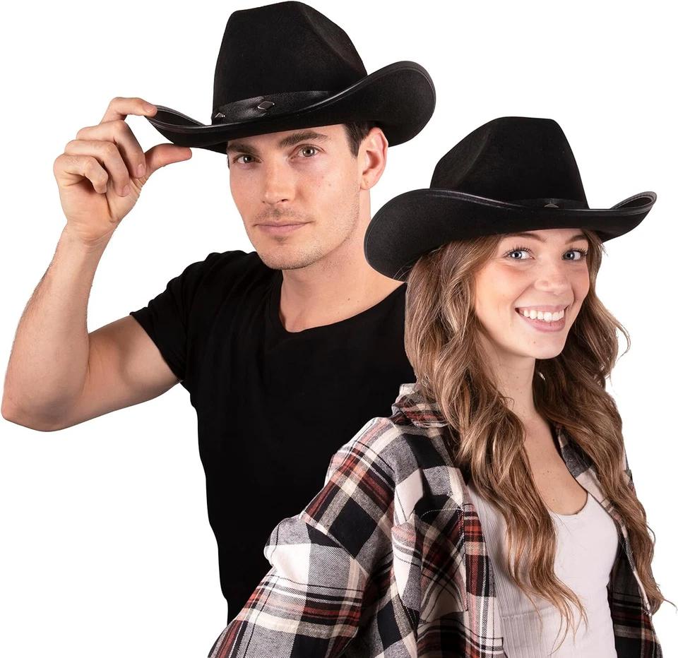 Sombrero de Vaquero Negro Western Hombre Mujer Accesorio Fieltro Escenario Teatral Disfraz Fiesta Foto 4 de 4