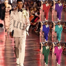 3Pcs Silk Satin Men's Suits Wide Peak Lapel Wedding Groom Tuxedos Party Blazer