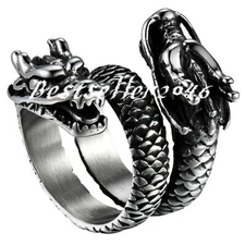 Mens Punk 3D Dragon Ring Gothic Rock Stainless Steel Biker Band Size 8-13