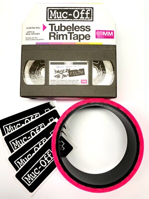 MUC Off schlauchloses Fahrradfelgenband 25 mm x 10 Meter Rolle mit 4x Dichtungsplastern 