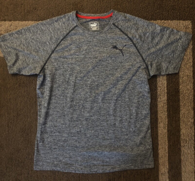 Puma Men's T-Shirt Grey Medium Athletic Logo Short Sleeves Active