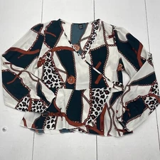 Shein White Multicolored Mixed Printed Wrap Long Sleeve Blouse Women’s Size L