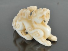 Antique Chinese white jade lion, nice carving