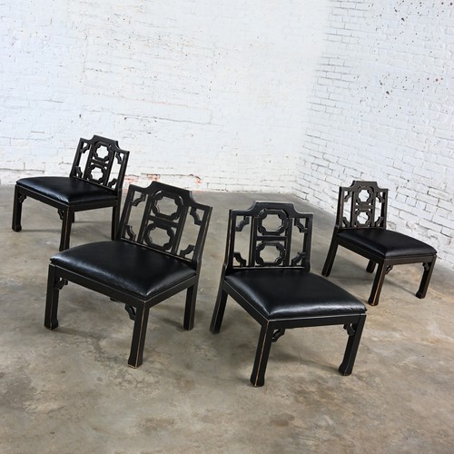 4 Hollywood Regency Chinese Chippendale Style Black Accent Chairs by Thomasville - Picture 14 of 20