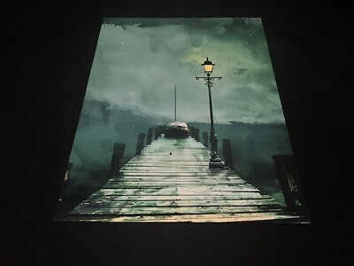 Art Print Boat Dock Cityscape Depiction 8.5 x11  Architecture Wall Art