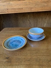Japan, Blue and White, Gold Rimmed, 16-pc Childs Tea Cups Plates Saucers