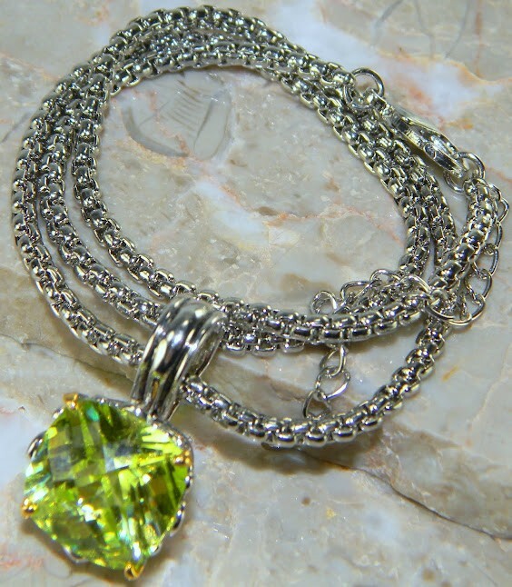 Green Peridot Quartz Silver Plated Adjustable Necklace 19 to 21 Inches