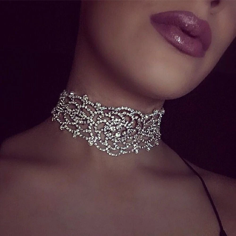 Rhinestone Crystal Choker Necklace Elegant Wedding Necklaces Women's Jewelry  1pc