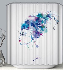 Watercolor Woman Art Fabric SHOWER CURTAIN 70x70 w/Hooks White Purple Blue