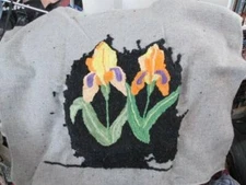 Handwoven Blanket Vest With Rug Hooked Tulips & Nylon Stockings To Finish