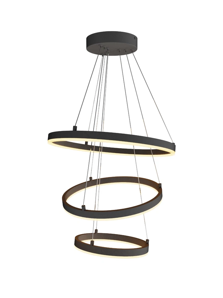 Modern LED 3 Ring Chandelier Dimmable Black Ceiling Pendant Light Adjustable ETL - Image 4 of 4