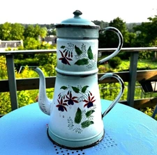 Antique French Enamelware Coffee Pot