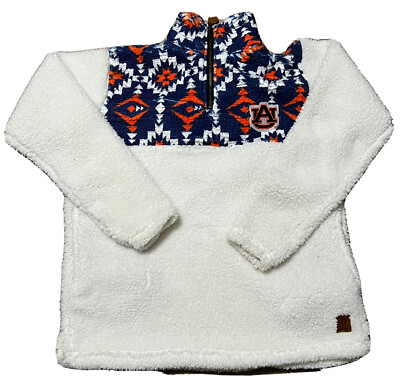 Auburn Tigers Press box Faux Fur 1/4 Zip Pullover Fleece Womens Small White