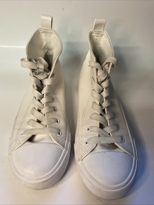 Primark White Lace-Up High-Top Sneakers Shoes Women's Size 7 Easy Clean Up