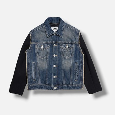 MM6 Maison Margiela Kids Boy's Blue Mixed Sweatshirt Denim Jacket Size 10