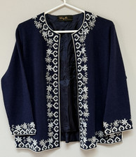 Vintage RICKY BO Womens Navy Beaded Lined Sweater no tags wool Hook Closure