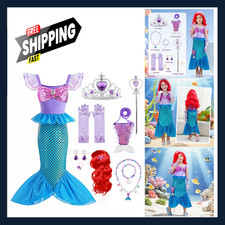 Girls Little Mermaid Costume Dress Up Set for Halloween Cosplay Party 3 7 Years