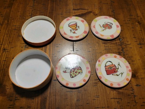 Rosanna Fashion Accessories Ceramic Set Of 4 Drink Coasters Used Drinkware W/Box - Picture 4 of 12