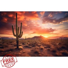 Desert Reptile Tank Background 72x24in Sunset Cactus Decor