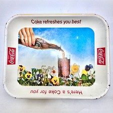 Vintage Coca Cola Serving Tray - Coke Refreshes You Best -  Pansy Flowers Field