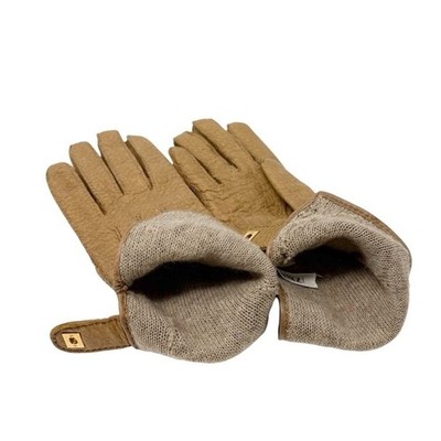 CHANEL Vintage CC Mark Logo Gloves Turn Lock #7.5 Leather Light