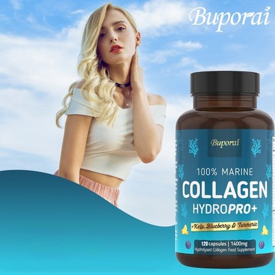 100% Marine Hydrolyzed Collagen Capsules - with Hyaluronic Acid, Biotin - 120pcs