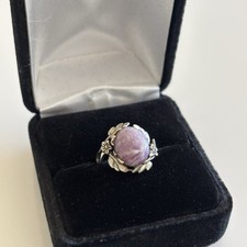 Vintage Floral 925 Sterling Silver Ring Amethyst Purple Stone Size 5.5