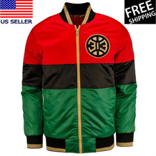 Detroit Pistons Color Block Satin Black History Month Full-zip Bomber Jacket Detroit Pistons Color Block Satin Black History Month Full-zip Bomber Jacket