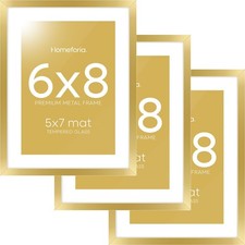 Homeforia 6x8 Gold Metal Picture Frame with Mat for 5x7 Photo/Print, Set of 3