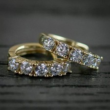 3 Ct Round Cut VVS1 Diamond Huggie Hoop Wedding Earrings 14K Yellow Gold Finish