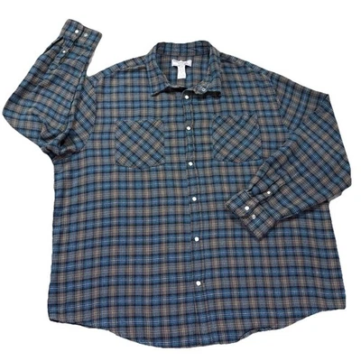 Vintage Haband Casual Joe Shirt Pearl Snap Flannel Men’s 2XL Blue Plaid Classic - Image 1 of 4