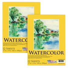 11" x 14" Watercolor Painting Paper Pads, 2 Pads, 12 Sheets Each, 140lb 300gsm