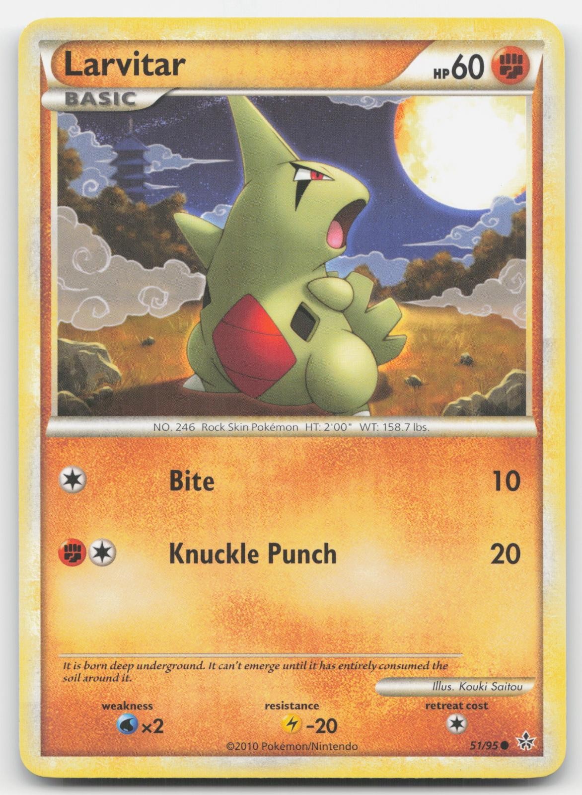Larvitar 51/95 Common HGSS Unleashed Pokemon NM