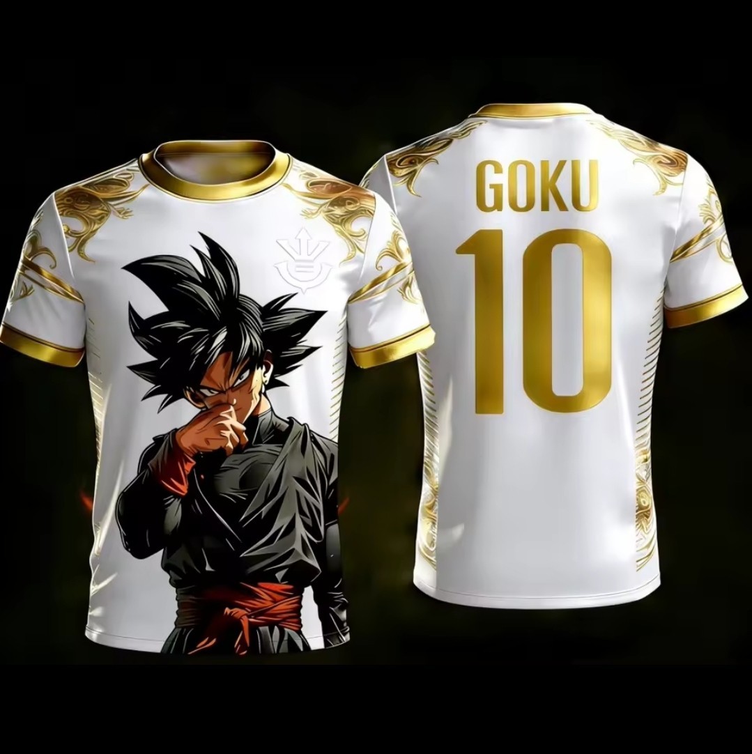 Camiseta Maillot Fútbol Negro Goku Dorado Dragon Ball Estadio Ciudad