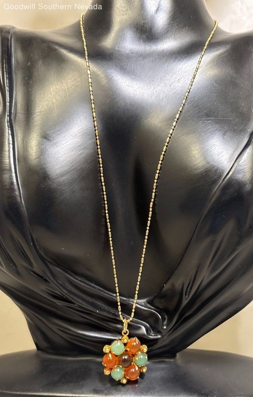 17" Silver (Gold Plated) Chain Multi-Stone Floral Cluster Pendant Necklace