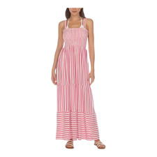 Raviya Tiered Striped Maxi Dress Cover-Up Pink Rayon Sizes S M