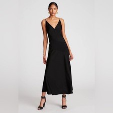 NWT Halston Ivie Midi  Dress Black Crepe Back Satin $495. Size 4