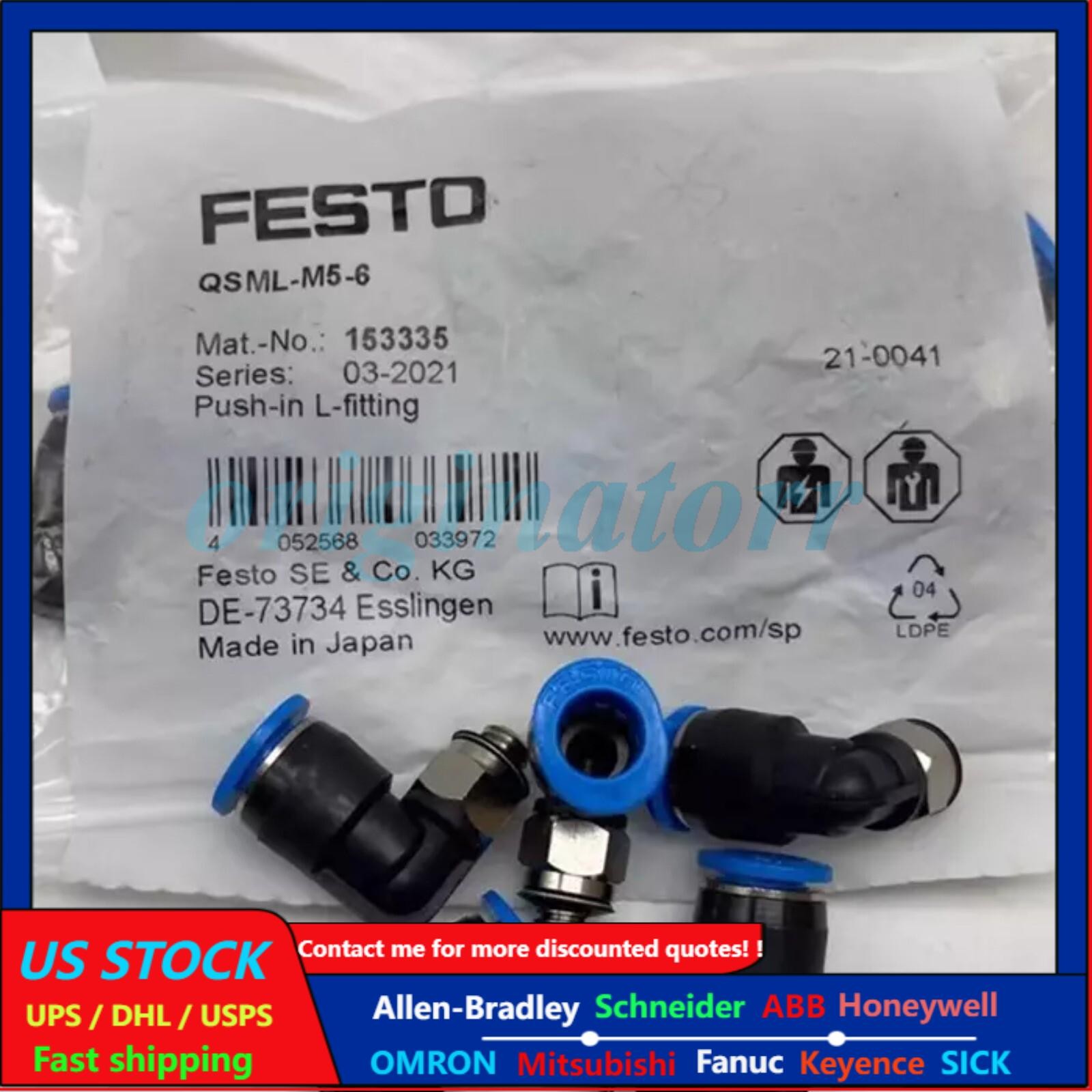 10 PCS New Festo 153335  QSML-M5-6 Push-in L-fitting