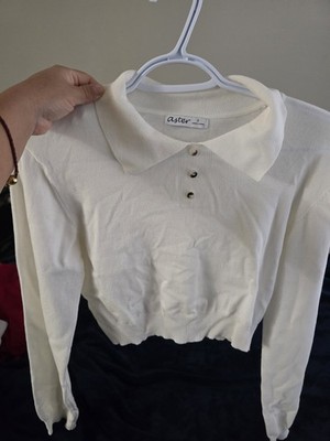 aster White Collared Button Front Pullover Sweater Long Sleeve Women s Size S