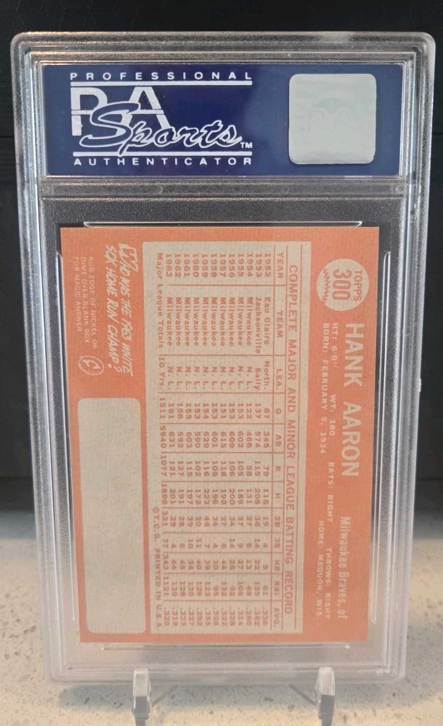1964 Topps Hank Aaron #300 PSA 8 NM-MT Milwaukee Braves CENTERED w/ GREAT COLOR view 2
