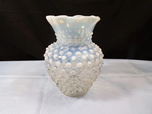 Fenton French Opalescent Glass Hobnail Vase 5 3/8" Tall INV2