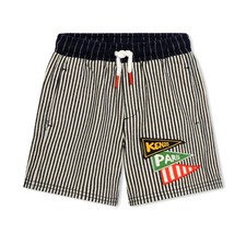 KENZO KIDS Logo-Applique Striped Cotton Shorts Size 6A/114 Elastic Waistband