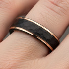 8mm Black Tungsten Band hammered Rose Gold Inlay Stepped Edge Wedding Ring — photo 1