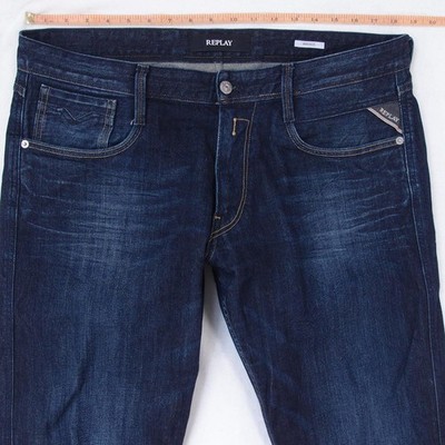 Mens Replay M914 ANBASS Stretch Slim Tapered Blue Jeans W36 L34