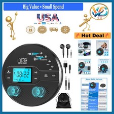 Portable CD Player with Bluetooth FM Transmitter Rechargeable Anti-Skip Black